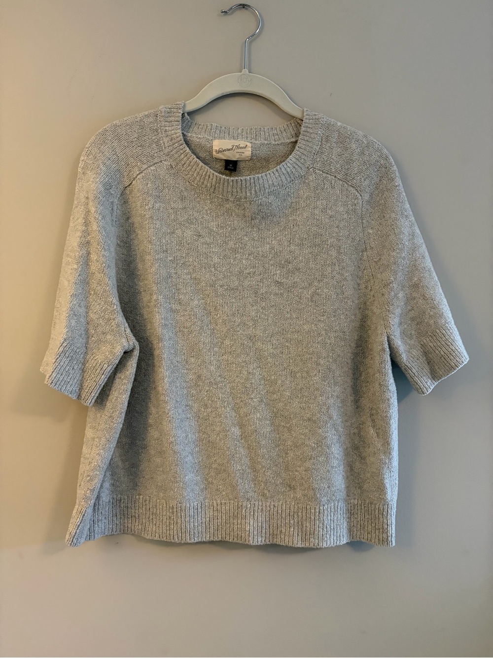 Cashmere-Blend Crewneck Short-Sleeve Sweater - Light Gray